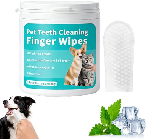 Natural Pet Dental Finger Wipes,Gentle Dog & Cat Teeth Cleaning Finger Wipes,No Brushing Pet Oral Care Wipe for Breath,No Water Required,Gentle Formula,for Dog and Cat of All Ages,Daily Oral Care