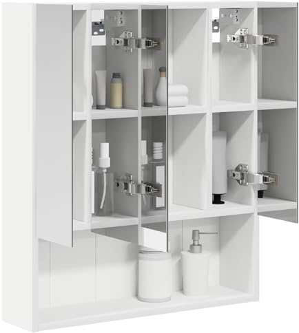 vidaXL Badezimmerspiegelschrank Weiß 60 x 14.5 x 70 cm Holzwerkstoff, Moderne Badezimmereinrichtung, Wandregal, Spiegel, verstellbare Ablage, Stauraum aus Holz