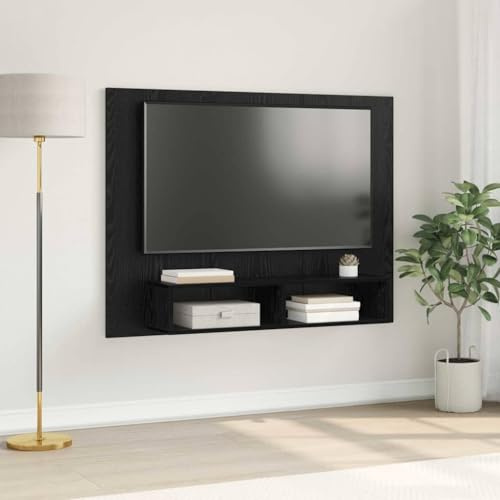 GeenYuu Ensemble Meuble TV Mural en chêne Noir 120 x 23,5 x 90 cm avec étagères, Rangement Pratique pour Salon séjour Multimedia Audio vidéo, Design Moderne Suspendu optimisant l’Espace