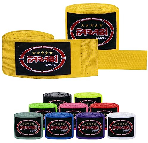 Farabi Sports Erwachsene boxbandagen 4 Meter lang Bandagen Boxen - Kickboxen Bandagen mit Paar für MMA, Muay Thai, Training und Kampfsport (Yellow)