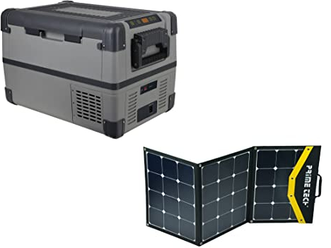 Prime Tech Kompressor-Kühlbox Pro-Line 28/40/50/60 Liter inkl. Solarpanel, bis -22 Grad, 12/24/230 V für Steckdose, Auto, LKW, PKW, Boot, Reisemobil (Kühlbox 28 l + Solarpanel) – Diverse Größen