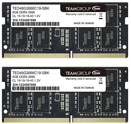 TEAMGROUP Elite DDR4 16GB Kit (2 x 8GB) 2666MHz PC4-21300 CL19 Unbuffered Non-ECC 1.2V SODIMM 260-Pin Laptop Notebook PC Computer Memory Module Ram Upgrade - TED416G2666C19DC-S01-16GB Kit (2 x 8GB)