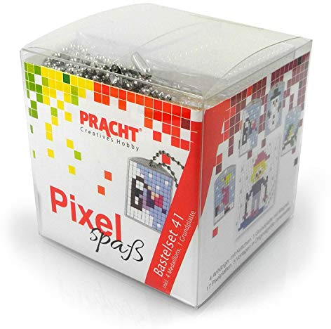 Pixel P90079-63501 Spaß Bastelset 41, zur Gestaltung von 4 Schlüsselanhängern und 1 Gundplatte, kinderleichtes Stecksystem, ohne Bügeln und Kleben, Steinchen aus Biokunststoff