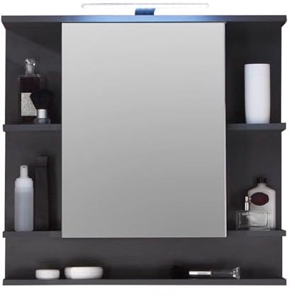 Spiegelschrank Tetis in Graphit grau Badschrank inkl. Beleuchtung 72 x 76 cm
