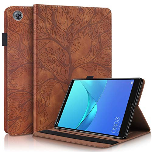 CaseFun Case for Huawei MediaPad M5 /M5 Pro 10.8 2018 Tree of Life Pattern PU Leather Flip Case Wallet Cover Case with TPU Silicone Slot Card, Brown