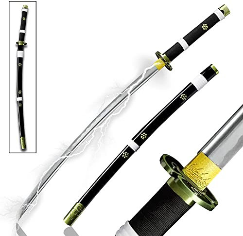 One Piece - Oden's Enma Schwert, handgeschmiedet, echte Samurai Schwerter, handgeschmiedeter Carbon Stahl mit Scheide 103 cm, Zoro Schwert für Zoro Cosplay One Piece, schwarz