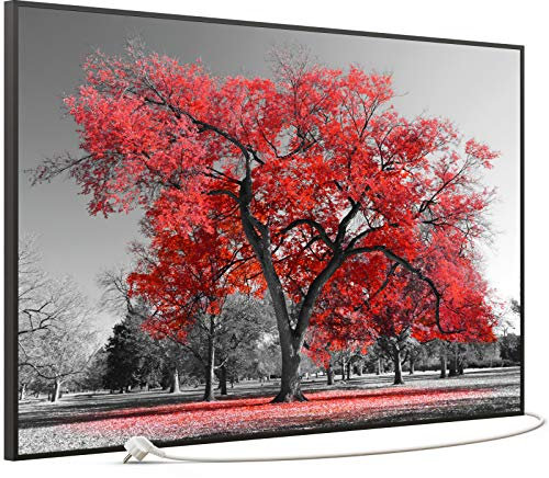 STEINFELD Bild Infrarotheizung mit Thermostat | Made in Germany | viele Motive 350-1200 Watt Rahmen schwarz (900 Watt, 010 Roter Baum)