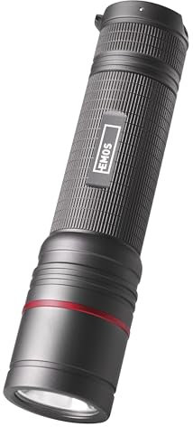 EMOS - aufladbare CREE-LED-Metall-Taschenlampe - 3 Lichtmodi - Ultibright 90 mit Fokus - stoßbeständig- wasserdicht - superhell 1200lm, max. 280m - Inkl. Band und Beutel - für Innen- und Außen- grau
