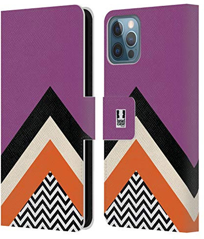Head Case Designs Violett Farbblock Chevron Leder-Wallet-Hülle Kompatibel mit Apple iPhone 12 / iPhone 12 Pro