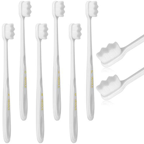 VEGOLS Erwachsene Extra Weiche Zahnbürste mit 20000 weichen Borsten, (6 Stück) Micro Nano Handzahnbürsten zum Schutz des empfindlichen Zahnfleisches - Weiß
