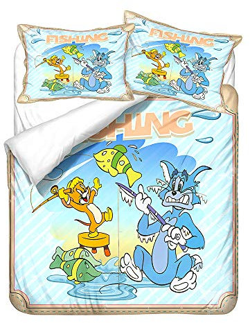 NICHIYO Tom and Jerry Bettwäsche-Set – Bettbezug und Kissenbezug, Mikrofaser, 3D-Digitaldruck, dreiteilige Bettwäsche (23, King 220 x 240 cm)