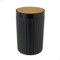 LOLAhome Papelera de baño con tapa basculante de 5L - Cubo de basura con tapa basculante de bambú para baño, aseo y oficina de 18 cm de diámetro y 28 cm de alto (Negro estriado)