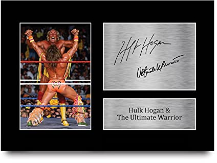 HWC Trading A4 Hulk Hogan & The Ultimate Warrior Geschenke Gedruckt, Signiert Autogramm Bild Für Wwe & Wwf-Erinnerungsstücke-Fans