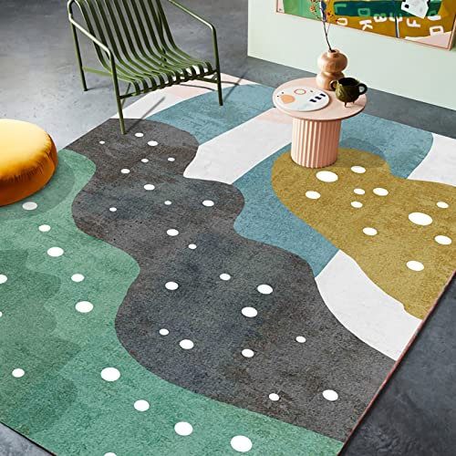 Teppich fußbodenheizung geeignet bodenbelag Balkon deko Teppich Kinderzimmerteppich gelb grün grau geometrisches Punktmuster Design Zimmer deko 160x200cm