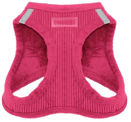 Voyager Step-In Plüsch-Hundegeschirr by Best Pet Supplies - Step-In-Westengeschirr für kleine und mittelgroße Hunde, Weicher Plüsch, Fuchsia Kordr, size L - Brust 45-52 cm