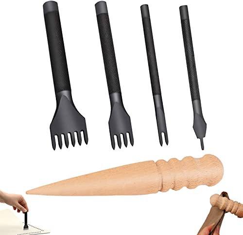 4 Piezas Perforadora de Cuero,Herramienta Perforadora de Cuero,3mm Juego de Herramientas de Perforadora de Cuero,1/2/4/6 Dientes,para Coser Cuero,DIY,Cinturón,Tarjeta,Caucho