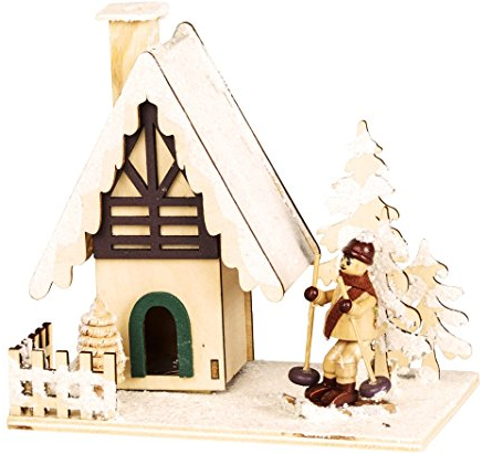 Räuchermann Räucherhaus aus Holz Winterkind mit Ski Tischdekoration 40249