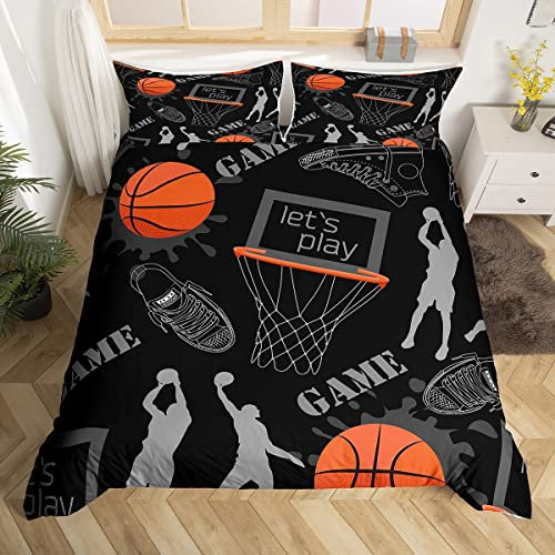 Homemissing Basketball Pattern Bettwäsche, Bettbezug, Sport, Bettwäsche, 200 x 200 cm, 3D Ball Games, Bettbezug für Kinder, Jungen, Mädchen, Mikrofaser, Geschenk für Basketballspieler, Room Decor