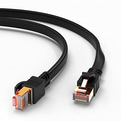 MutecPower 2m CAT 8 Câble Ethernet Super Débit ULTRA PLAT 40Gbps 2000MHz POE Câble Réseau S/FTP RJ45 Câble LAN en Cuivre - Idéal pour Internet, Routeur, Modem, TV, PC, Switch, PS4 PS5-2 mètres Noir
