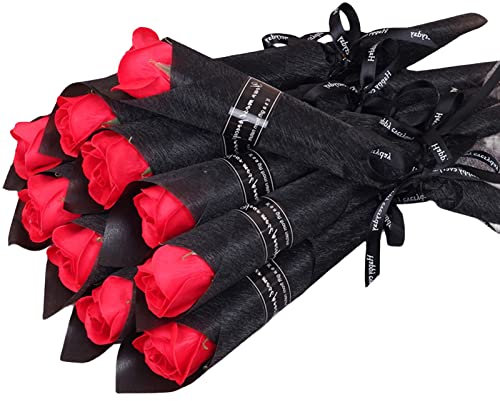 PERZOE Piezas de jabón, Ramo de Flores de Rosas, jabón de baño perfumado, pétalos de Flores de Rosas, Flores de jabón de Rosas Artificiales con Tallo Largo para cumpleaños, día de San Valentí