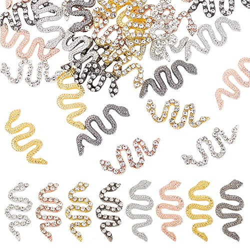 OLYCRAFT 32 Stück 8 Stil 3D Schlangen Nagel Charms Mit Strass Legierung Schlangen Charms Für Nägel Strass Flache Rückseite Nagel Schmuck Zubehör Für DIY Handwerk Nagel Kunst Dekoration