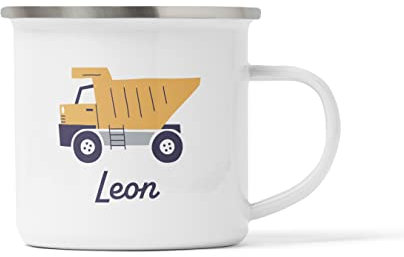 Kindertasse mit Kipper personalisiert Geschenk Kinder Tasse Bagger Geburtstag Trinkbecher Geschenkidee Jahre Kindergeburtstag Name Becher Emaille bruchsicher Plastik Jungen | Emaille 320 ml