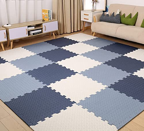 Antrect Baby Play Mat 18 Pieces 30x30x1,2cm Thick Soft Foam Mats Waterproof Interlocking Tiles Multi Colour Floor Non-slip Non-toxic Puzzle Navy/Blue/White