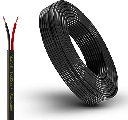 Fahrzeugleitung Anhängerkabel Rund oder Flach Kabel rot/schwarz 2x 0,75 1,0 1,5 mm² 2-adrig 6-24 Volt KFZ AUTO (Flachkabel 1,5 mm², 15 Meter)