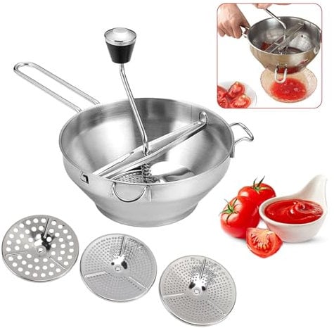 Moulin à Aliments en Acier Inoxydable, Moulin à Aliments avec 3 Disques, Manivelle pour Moulin à Aliments pour Bébés, le Moulin à Aliments Rotatif pour la Sauce Tomate