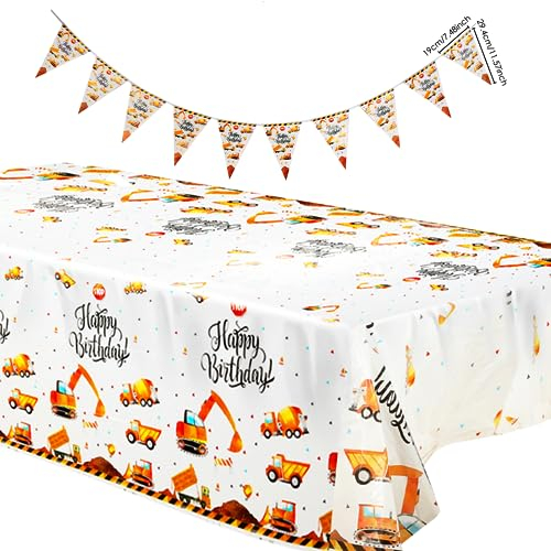 3 Stück Tischdecke Bagger Kindergeburtstag, Tischdecke für Bagger Geburtstag,130 x 220cm Rechteck Wasserdicht Tischtuch für Kinder Jungen Geburtstag Autos und LKWs Motto Transport Geburtstag Party