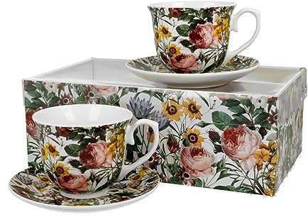 DUO FLORAL 2er-Set Tassen 250 ml SPRING mit Untertassen, New Bone China Porzellan