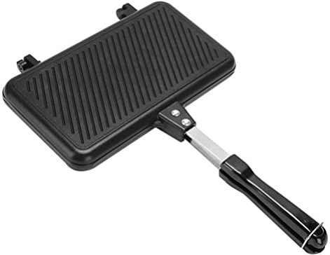 OQHAIR Bistecca in ghisa Padella con Coperchio Bistecchiera Bistecca Padella con Manici in Legno Bistecchiera stagionata Bistecchiera Antiaderente Padella Antiaderente con Manico rimovibi