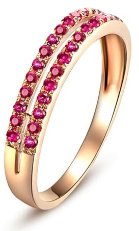AMDXD Anello di fidanzamento in oro rosa, 750, in vero oro, rosso, per laboratorio, 2 file di rubino 750 oro, misura 47-67, Oro rosa 18 carati (750), Laboratorio Creato Rubino
