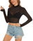 florynova Womens Mesh Tops See Through Sheer Stretchy Long Sleeve Blouse Slim Fit Shirt（Black Turtleneck，M）