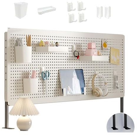 XRRJFYH Lochplatte Schreibtisch, Pegboard Metall Mit Höhenverstellbarer Basis, Kleiner Stecktafel Organizer für Arbeitszimmer, Büro, Schlafzimmer, Küche (Color : White-a, Size : 80x40cm/31x16in)