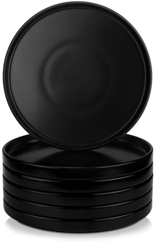 vancasso Série VENUS Lot de 6 Grandes Assiettes Plates et Rondes en Céramique pour Cuisine, Micro-ondes, Four et Lave-vaisselle, Résistantes aux Rayures, 20,3 cm, Noir