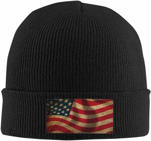 Diari Warme Wintermütze und stilvolle schwarze Strickmütze für Damen und Herren, Cartoon-Eichhörnchenkunst, minimalistische Beanie-Mütze, 3361a-blaue USA-Flagge, Beanie-Mütze, One size