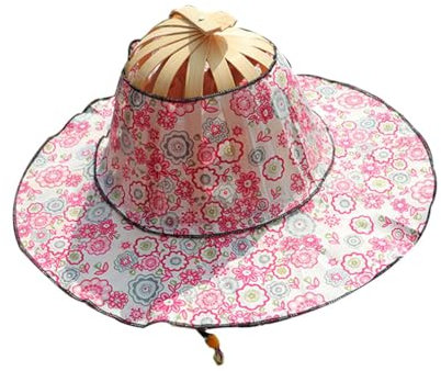 Wisafory 2 in 1 Foldable Sun Hat Fan Hand Fan Summer Beach Hat Folding Fan Hat Sun Protection Cap with Floral Pattern Bamboo Fan Sun Hat Fan for Camping Travel Beach, 3#, One Size Fits All
