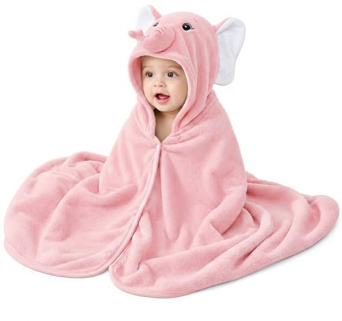 Baby-Badetuch mit Kapuze, Kleinkind-Badetücher, Decke für Neugeborene, saugfähiger Bademantel, Duschgeschenke für Jungen und Mädchen, 69,8 x 139,7 cm (rosa Elefant)