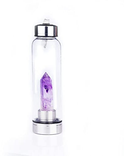 hxoity Wasserflasche Aus Naturkristall Mit Amethyst-Edelsteinzentrum Elixier Quarzkristall Zauberstab Zauberstab Heilung Elixier Punkt Reiki Kristall Obelisk Mit Kristall Infundierte Gemwater-Flasche