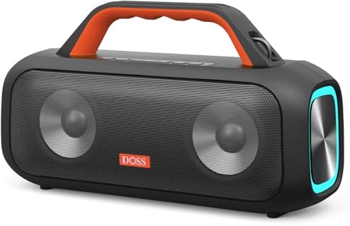 DOSS Extreme Boom S Wireless Portable Bluetooth Speaker with 60W Stereo Sound, Rich Bass, IPX6 Waterproof, 25H Playtime, Power Bank, TWS, LED Lights, Outdoor for Camping,Beach, Pool-Orange
