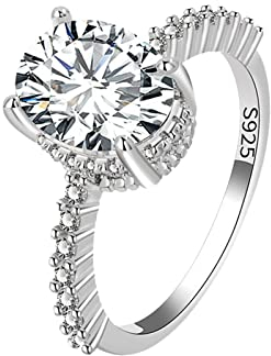 YWJewly Stapelbare Ringe Moissanite Deluxe Runder Ehering Zirkonring für Frauen Mädchen Mode Einfacher Zirkonring Einfache Persönlichkeit Charakter Zirkon Kronenring Heft Ringe (Silver, 7)