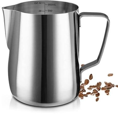 SIKEMAY Milk Frothing Pitcher Cup, 32oz/900ML Milk Frother Cup Stainless Steel Steaming Pitcher Milk Jug Coffee Latte Art Cappuccino Espresso Machine Accessories for Barista Steam Pitchers Tools