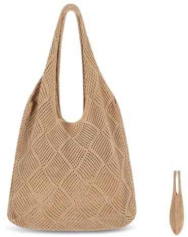KUIZHEN Strandtasche Damen, Handtasche Damen Umhängetasche Häkeltasche Gehäkelte Mesh Strand Tote Bag Urlaub Groß Shopper Tasche für Reisen Einkaufen und Alltag