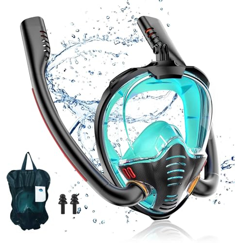 dellyy Schnorchelmaske für Erwachsene und Kinder, Tauchmaske, Vollmaske mit Schnorchel, CO2 Sicher, Schnorchelset Erwachsene, für Offenes Wasser (Grün(L/XL)