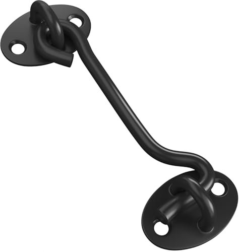 TOPYWMSP Hook and Eye Latch 1pcs 4 Inch Black Stainless Steel Cabin Hook for Door,Gate,Window(100mm)