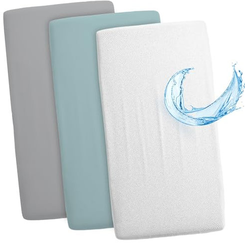 Spannbettlaken Kinderwagen Baby Spannbetttücher 3er Set: 120 x 60 cm - 2X Bettlaken + 1x wasserdichter Matratzenschoner - Babybett Zubehör für Kinderbett Beistellbett Stubenwagen