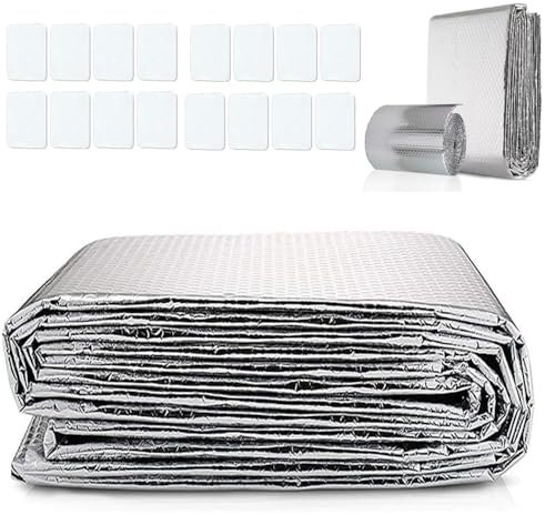 Dhqkqg Aislante Termico Reflexivo,5m x 0.6mx 3.5mm Rollo Aislante Termico,Rollo de Aislamiento de Aluminio con 16 Piezas de Pegamento,Lámina Reflectora de Radiador para Paredes, Suelos, Techo