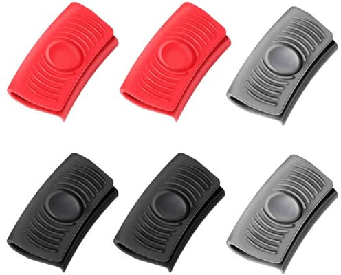 EIHI Silikongriffe für Töpfe, 3 Paar Silikon Helfen Griff Halter rutschfest Hitzebeständig Topfgriff Schutzhülle für Ofenschalen Gusseiserne Bratpfannen Küche Kochen Backen (Schwarz, Rot, Grau)