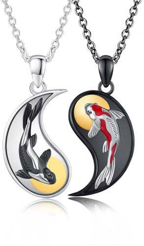 OHAYOO Yin Yang Halskette 925 Sterling Silber Yin Yang Anhänger Kette Partnerketten für Sie und Ihn Yin Yang Schmuck Geschenke für Damen Herren Couple (Yin Yang Fisch)
